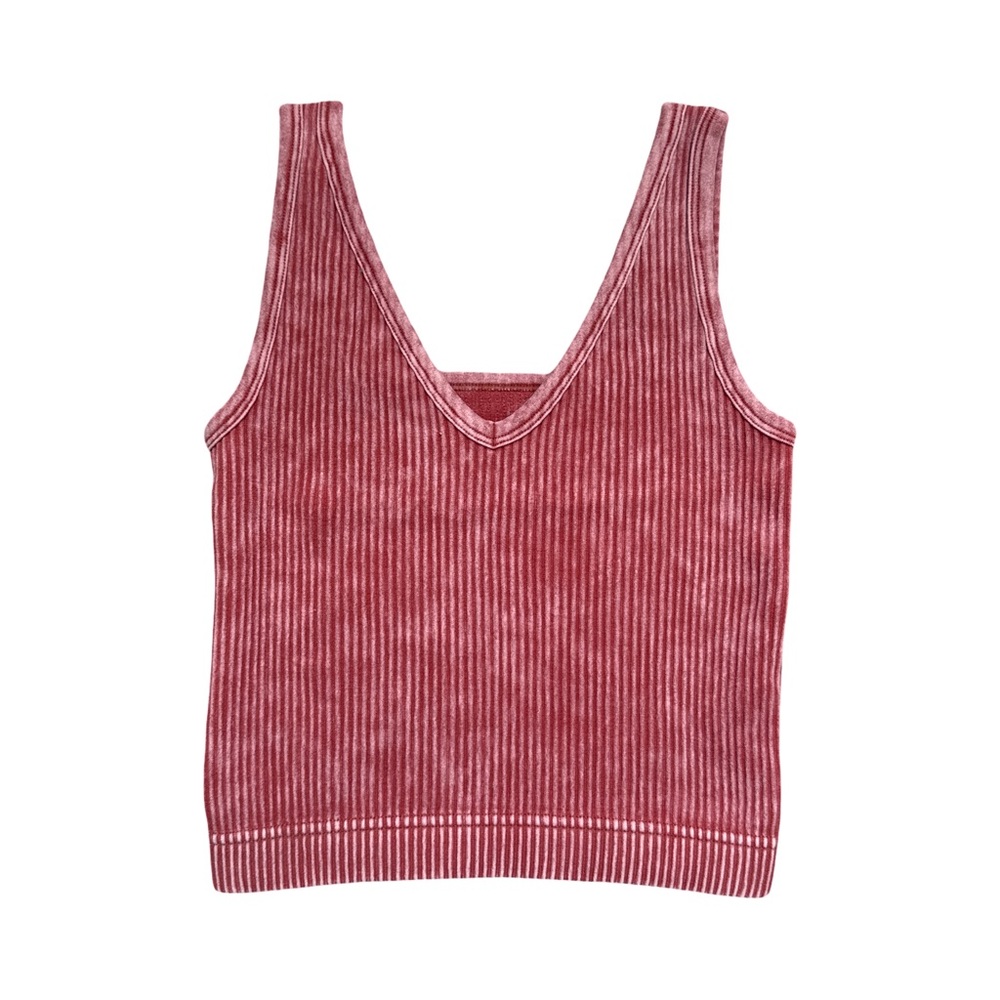 Zenana Outfitters Rusty Red Ribbed Reversible V-Neck Tank or Square Neck Top